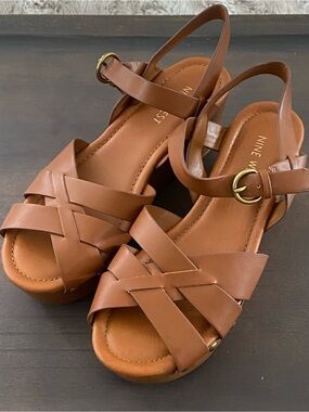 Nine West Brown Annah Platform Wedge Sandals